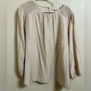 Women’s 1X Beige Blouse with Textured Shoulders